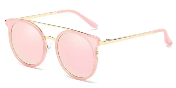 Stylish pink round frame sunglasses with gold accents, perfect for summer fashion and sun protection.