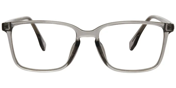 Stylish square frame glasses in a transparent gray color, featuring a modern design suitable for various occasions.